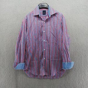 Taylorbyrd Shirt Mens Medium Red Blue Striped Flip Cuff Contrast‎ Collar USA